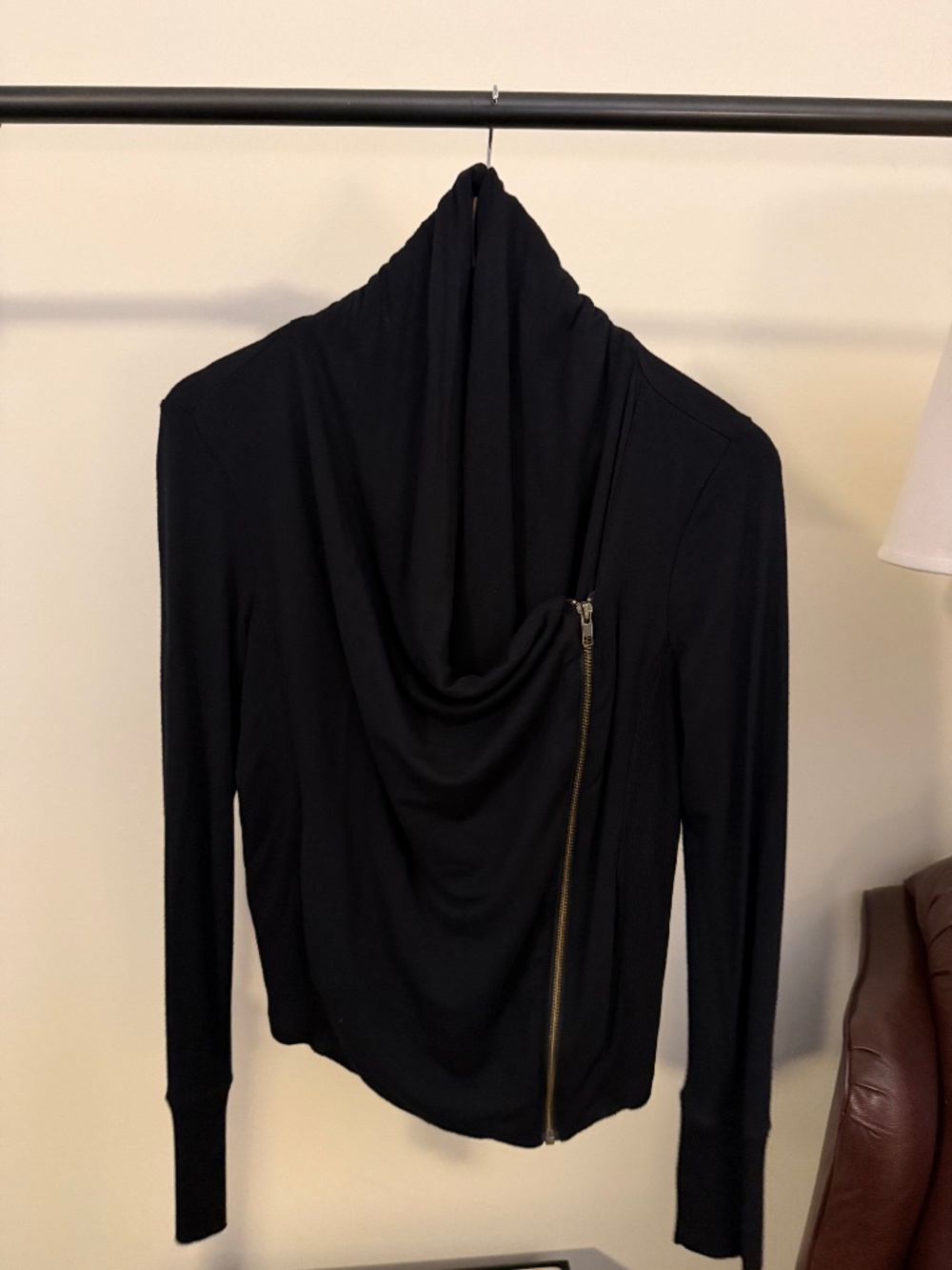 Black Asymmetrical Moto Zip Cowl Neck Jacket Small